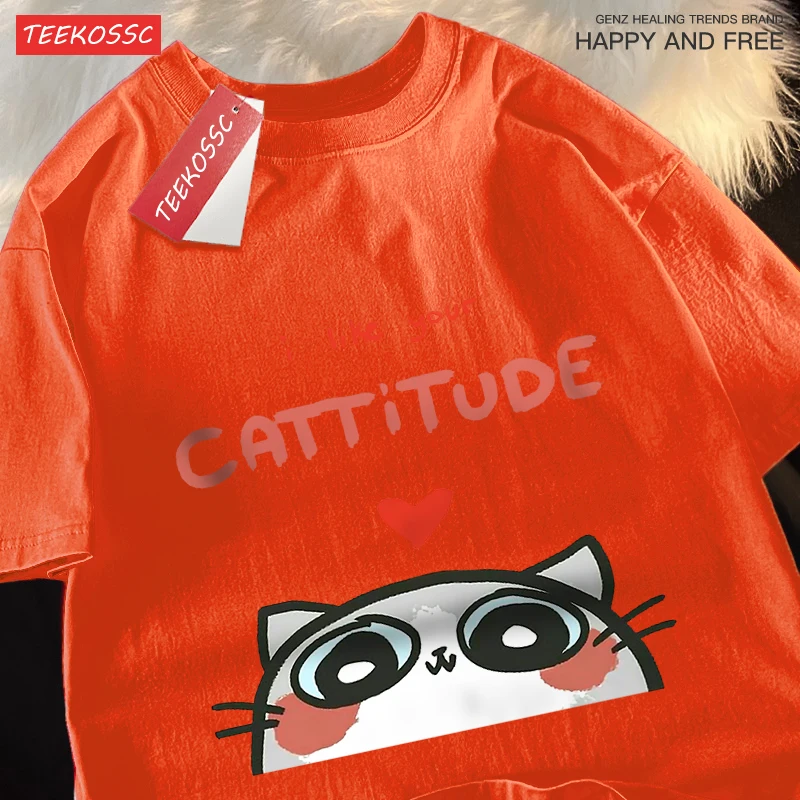 Couple Confession Kitten I Like You Cattitude Man Clothing Hip Hop Loose T-Shirts Breathable Street Tops Pattern Cotton Tshirt