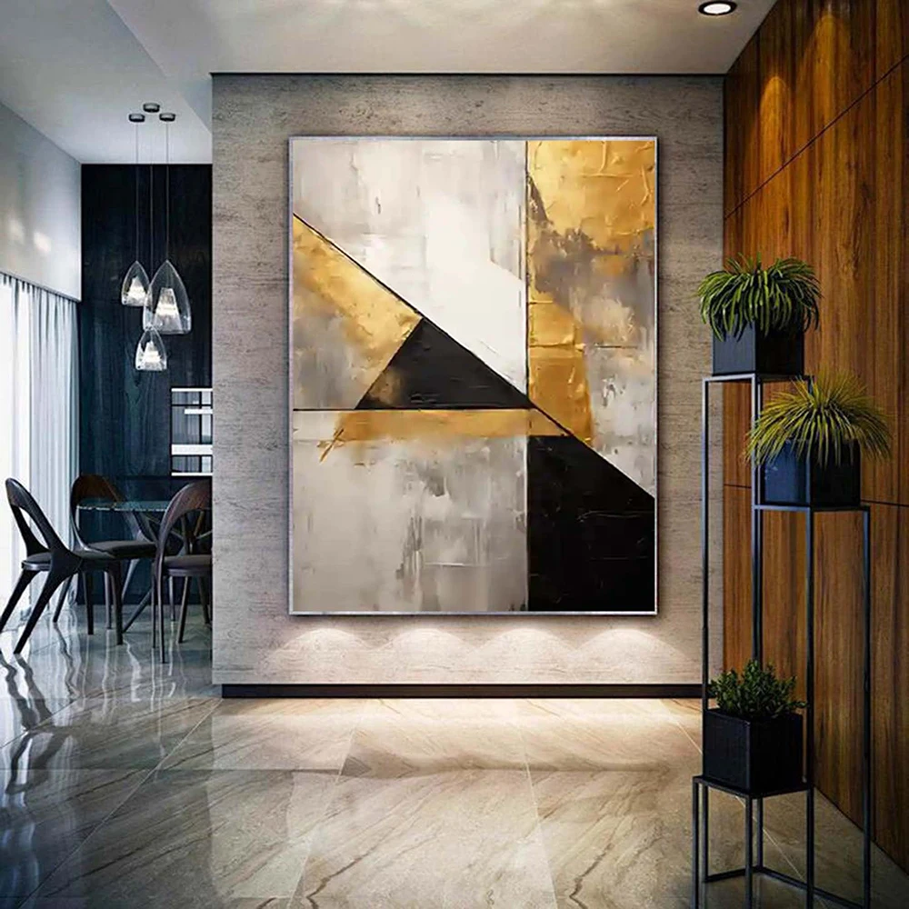 

Hand Painted Oil Painting Gray Gold Textured Painting Abstract Painting Hand-painted Acrylic Paintings Minimalist Wall Art decor