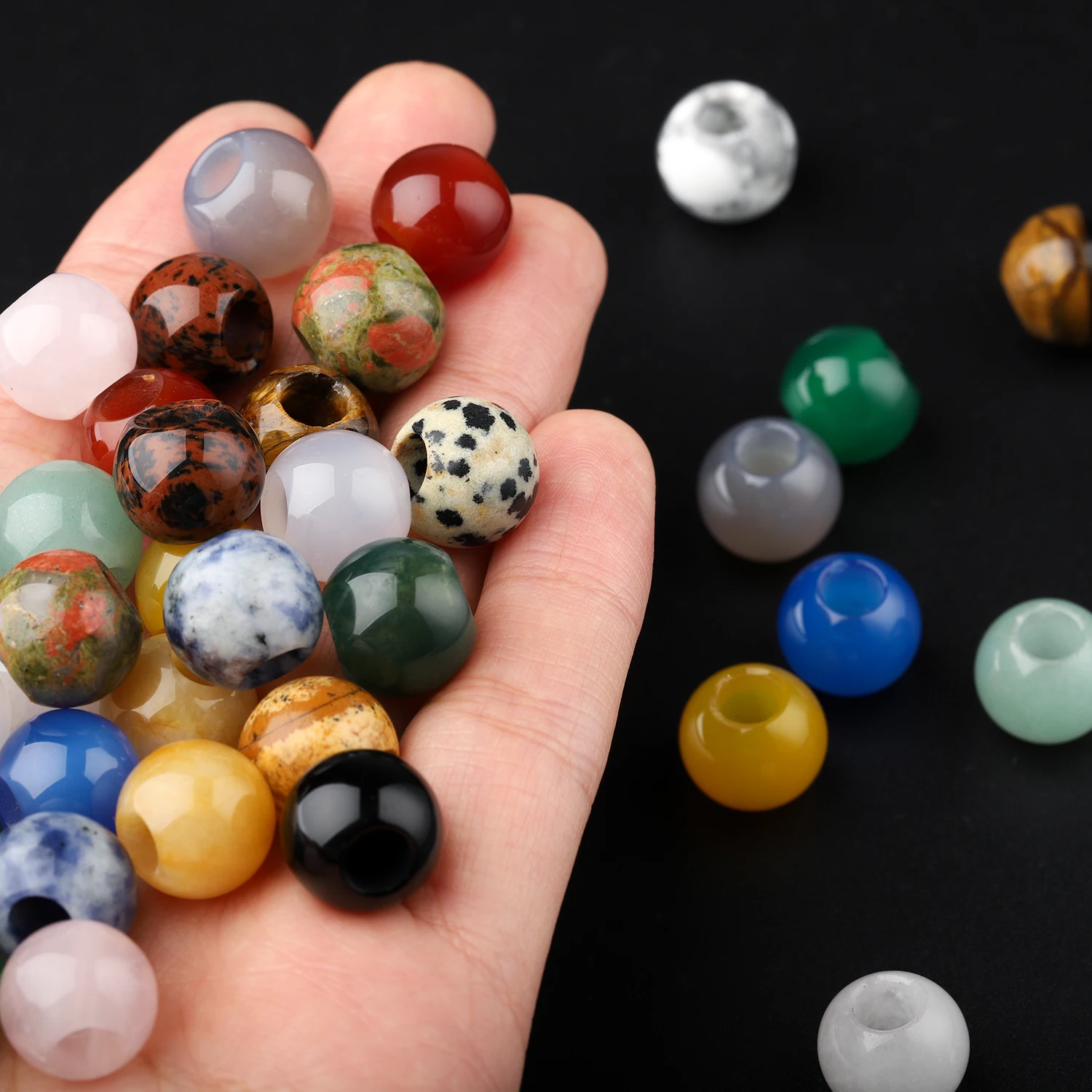 12mm 자연 큰 구멍 돌 구슬 마노 타이거 아이 옥 느슨한 구슬 보석 만들기 DIY 목걸이 팔찌 화분 화분