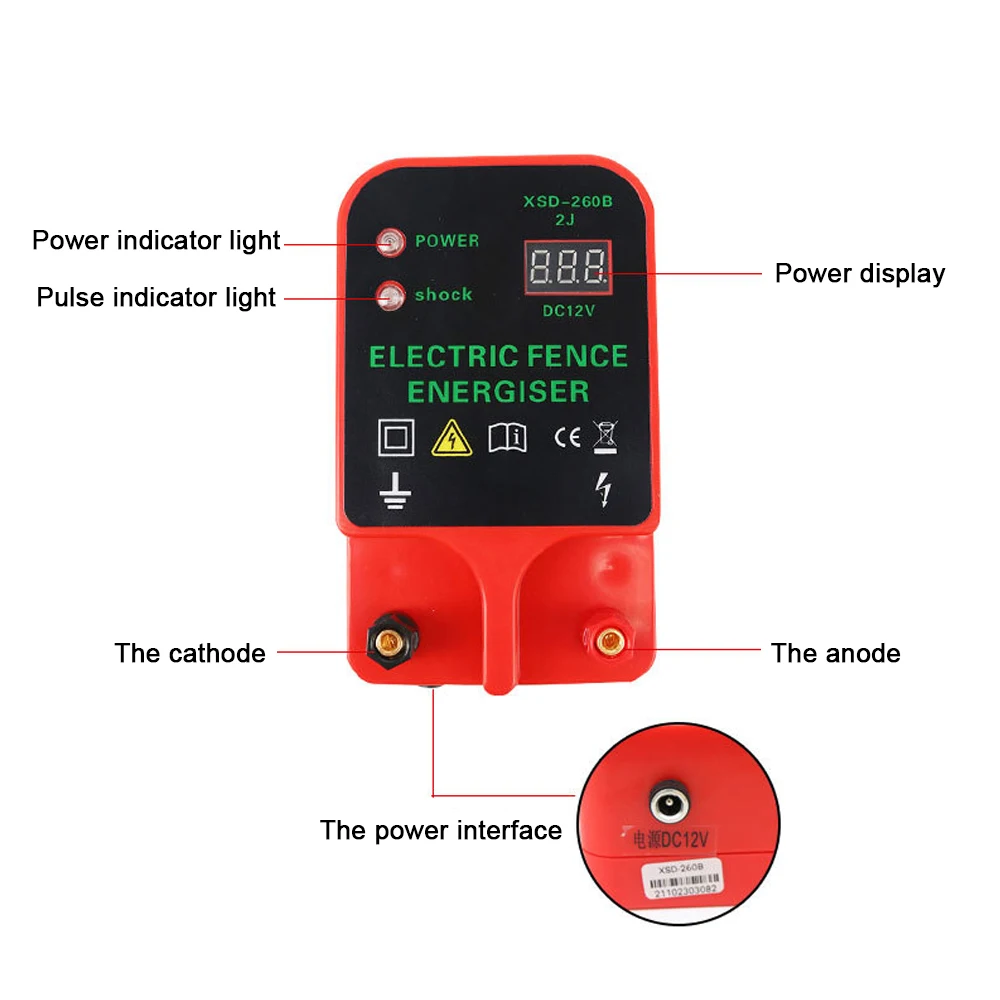 Livestock High Voltage Pulse Controller Electric Fence Energizer LCD Voltage Display High-decibel Alarm 10KM Waterproof