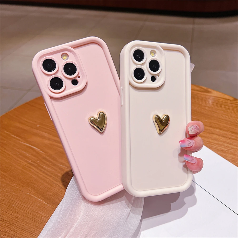 Deluxe 3D Gold Heart Silicone Soft Case - Shockproof Candy Cover