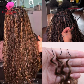 Highlight Deep Wave Feather Crochet Human Hair Invisible Miracle Knots Hair Feathered Crochet 100% Human Hair Color Boho Braids 1