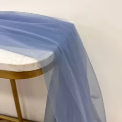 Elegant Light Brown Grey Soft Tulle Fabric for Wedding and Formal Gowns (Dusty Blue)