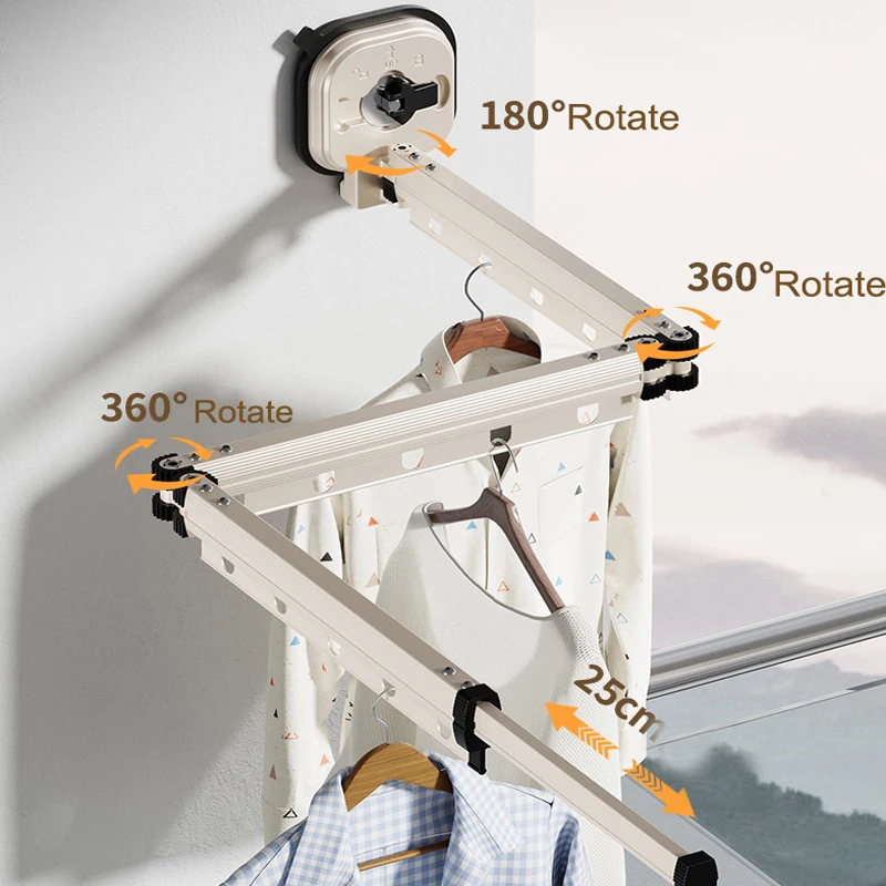 ถ้วยดูดราวตากผ้าสําหรับซักรีด,ติดผนังราวแขวนเสื้อผ้า,พับ,พับ,พับเก็บได้,พับประหยัดพื้นที่ 1