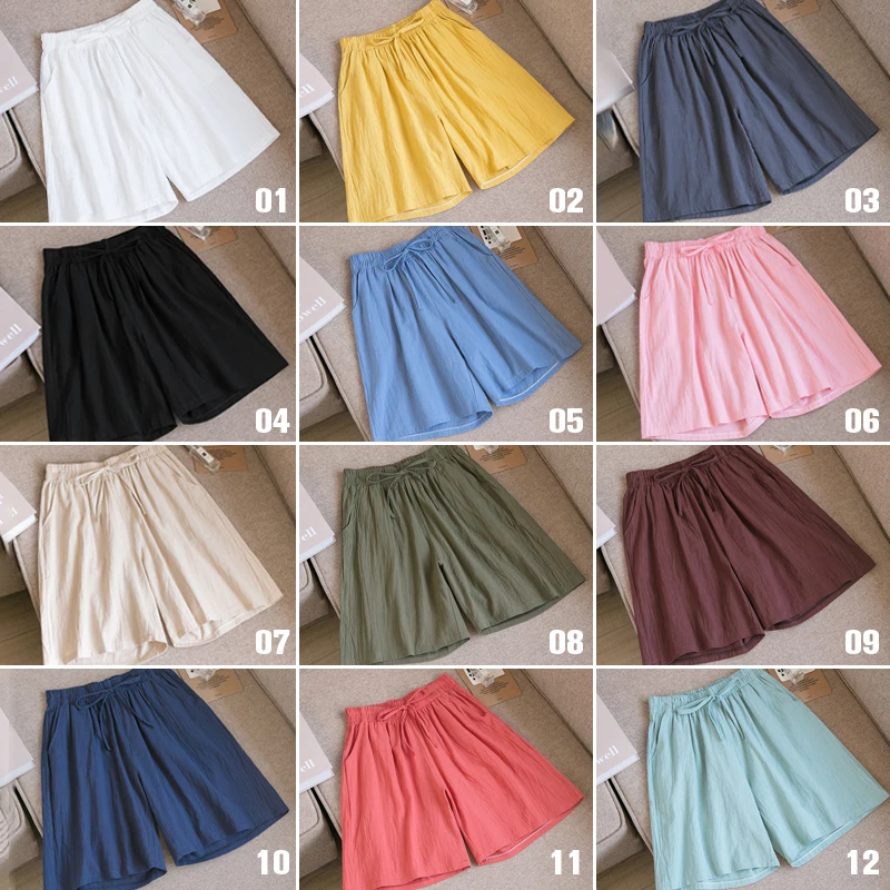 Women Cotton Linen Shorts High Waist Wide Leg Trouser Loose Casual Girl Trendy Shorts High Street Short Pants 3XL