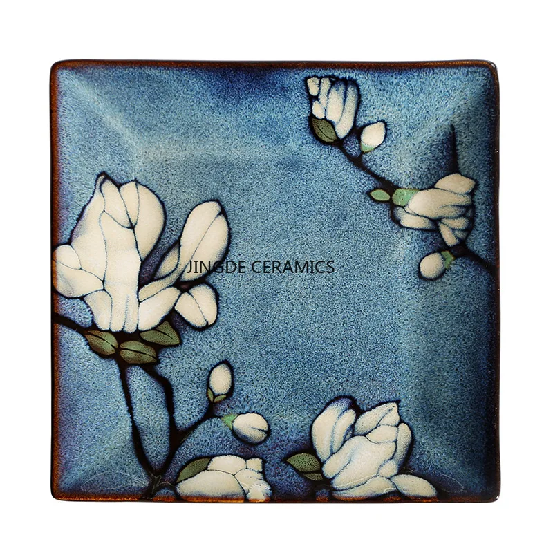 1pc 손으로 그린 ??세라믹 사각형 플랫 플레이트 스시 플레이트 Underglaze 컬러 접시 주방 용품 저녁 식사 접시, 가정 용품