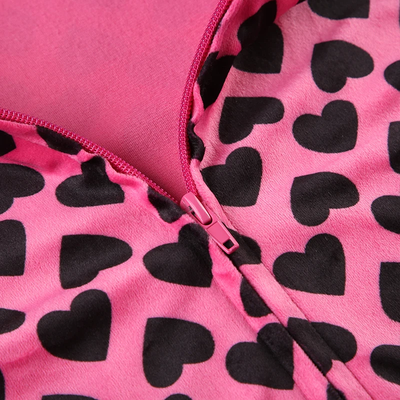 Chaqueta de terciopelo con estampado de corazón Y2K con capucha, estilo dulce rosa, abrigo de otoño con cremallera y bolsillo, ropa de abrigo ajustada retro bonita para invierno