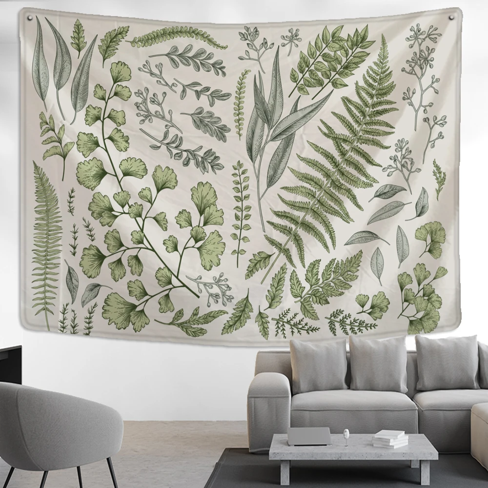 Floral And Green Plants Tapestry Wall Hanging Fern Leaves Boho Nature Landscape Aesthetic Room Home Decor tapestry decor