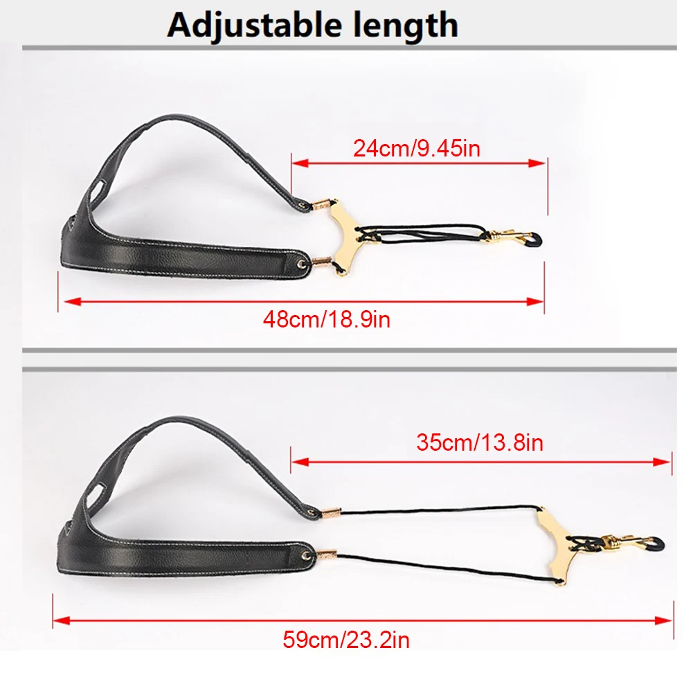 Leather Saxophone Lanyard Saxophone Shoulder Strap Length Adjustable Double Shoulder Harness Strap for Sax Bass Tenor Alto