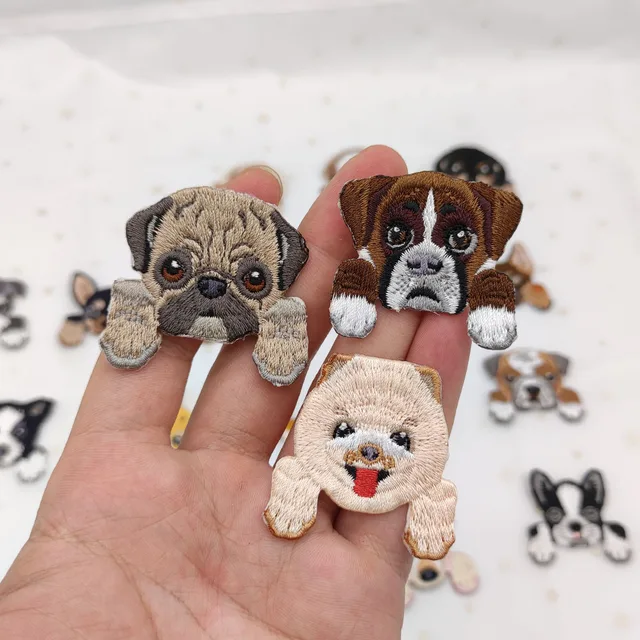 3-Piece Mini Black Pug Dog Embroidery Patches | Iron-On Appliques For Clothes, Jeans, Hats & Backpacks