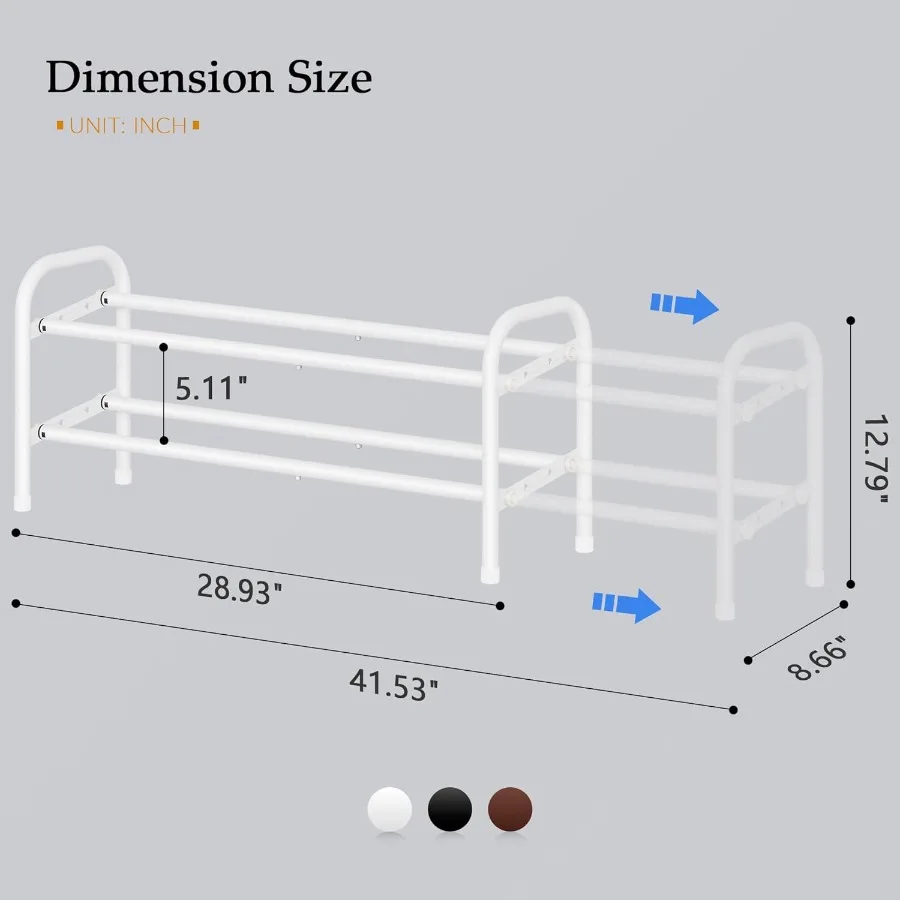 Shoe Rack 2 Tier41.53'' Adjustable Metal Shoe Organizer for Closet Bedroom Entryway Holds Up to 12 Pairs Shoes Expandable White