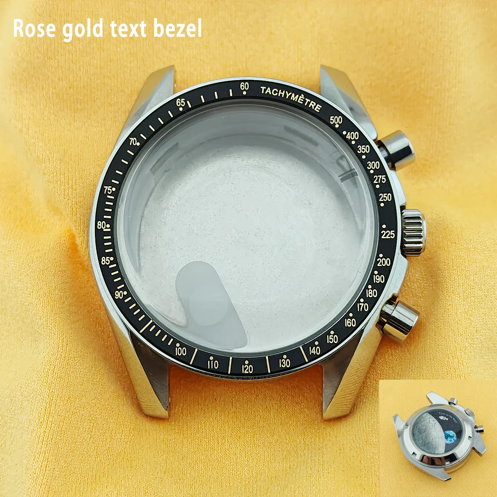 Moon Pattern Stainless Steel Chronograph Watch Case, 39.7mm