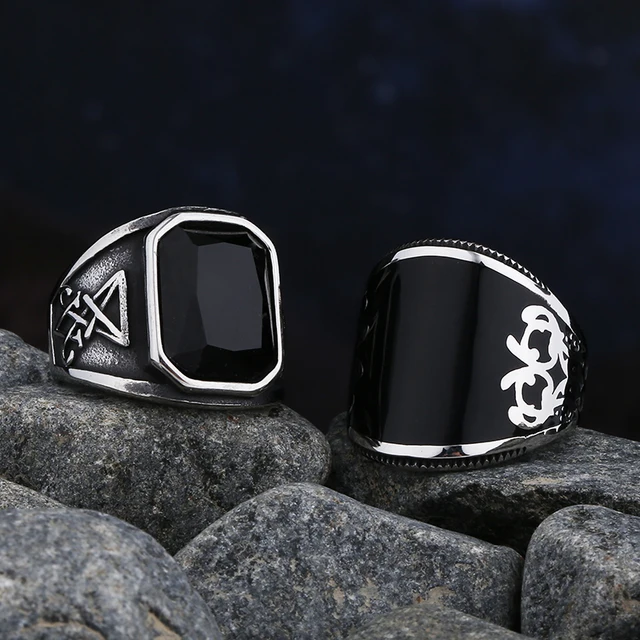 Bagues en acier inoxydable avec pierre d'agate noire pour hommes et femmes, bijoux de mariage de haute qualité, cadeaux simples, mode, livraison directe