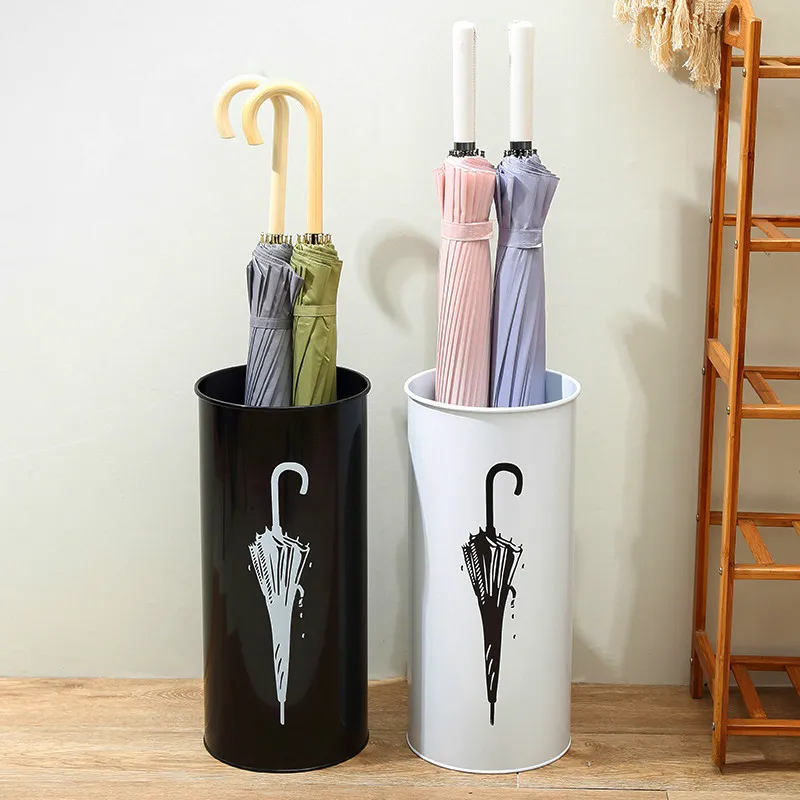 Household Simple Iron Round Umbrella Stand Moisture Storage Bucket Receiving Rack For Home Hallway Entryway Office