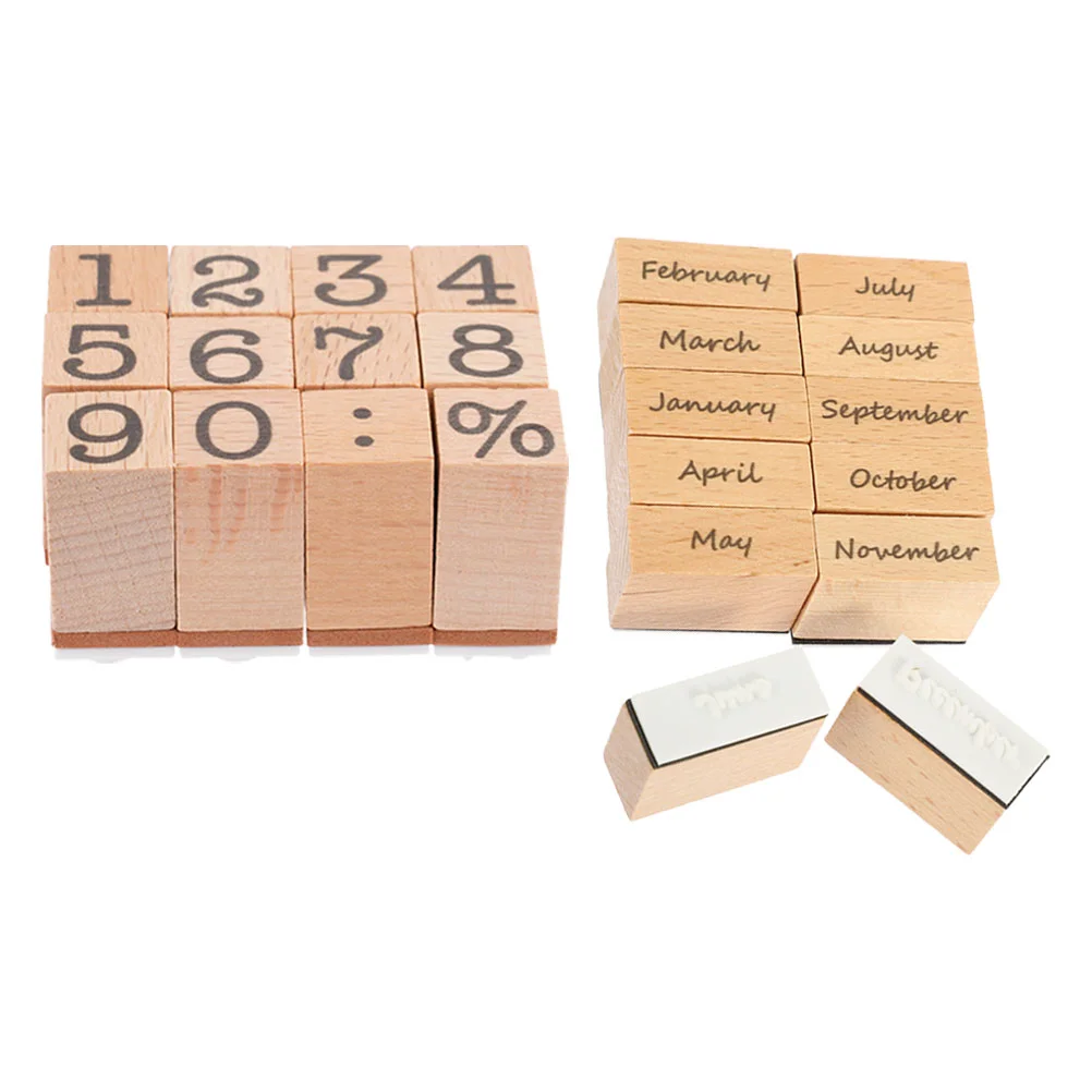 

Цифровые штампы с номером месяца, ремесло, декоративный журнал, деревянный самодельный деревянный ежемесячный ретро