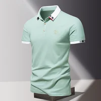 2024 été nouveaux hommes pur coton à manches courtes T-shirt pour hommes haut de gamme décontracté revers demi manches Polo hommes haut 3