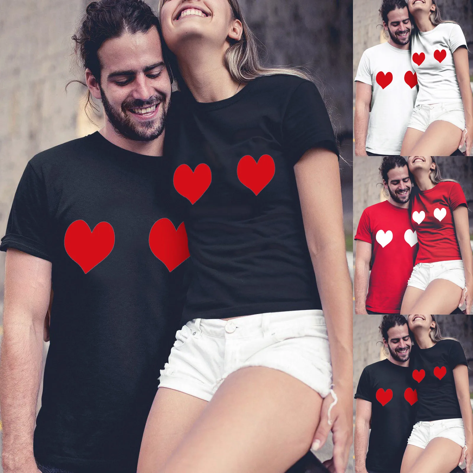 

O And Tops Men Short Shirts Couples Lovers Neck Print Love Day Valentine's Women T Sleeve Men's blouse