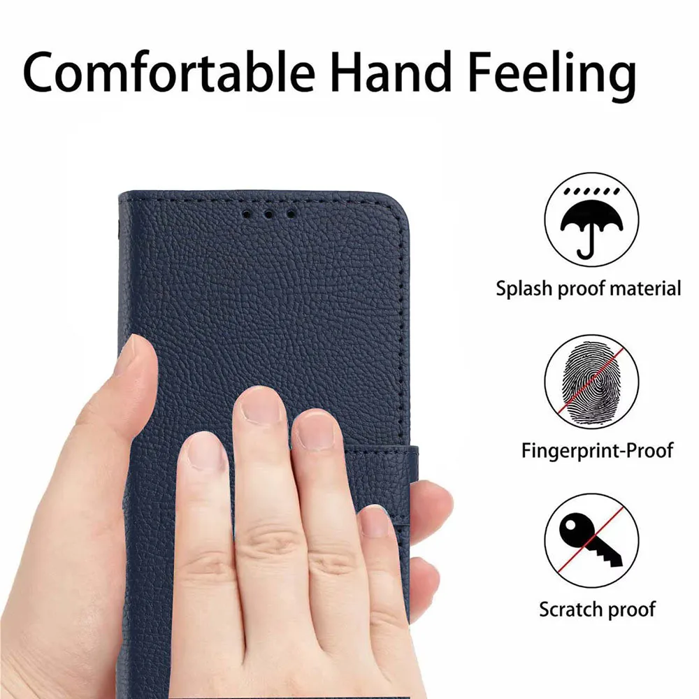 Litchi Leather Flip Wallet Case with Back Cover