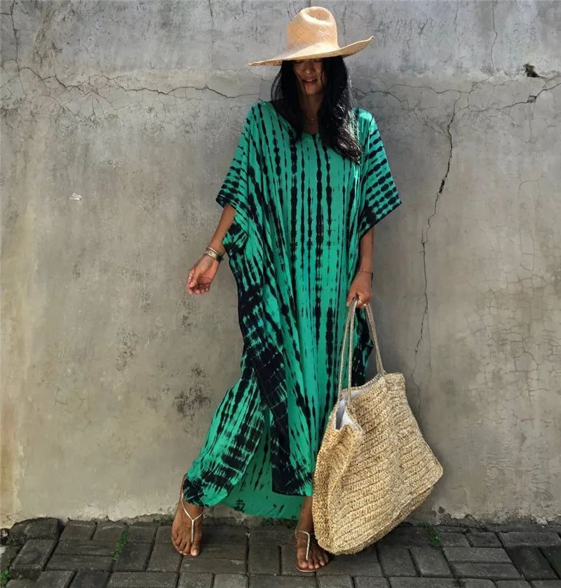 Fashion Casual Striped Print Long Dresses Women Bohemian V-neck Bat Sleeve Loose Slit Beach Dress Summer New Beachwear Vestidos 95 Fashion Casual Striped Print Long Dresses Women Bohemian V-neck Bat Sleeve Loose Slit Beach Dress Summer New Beachwear Vestidos