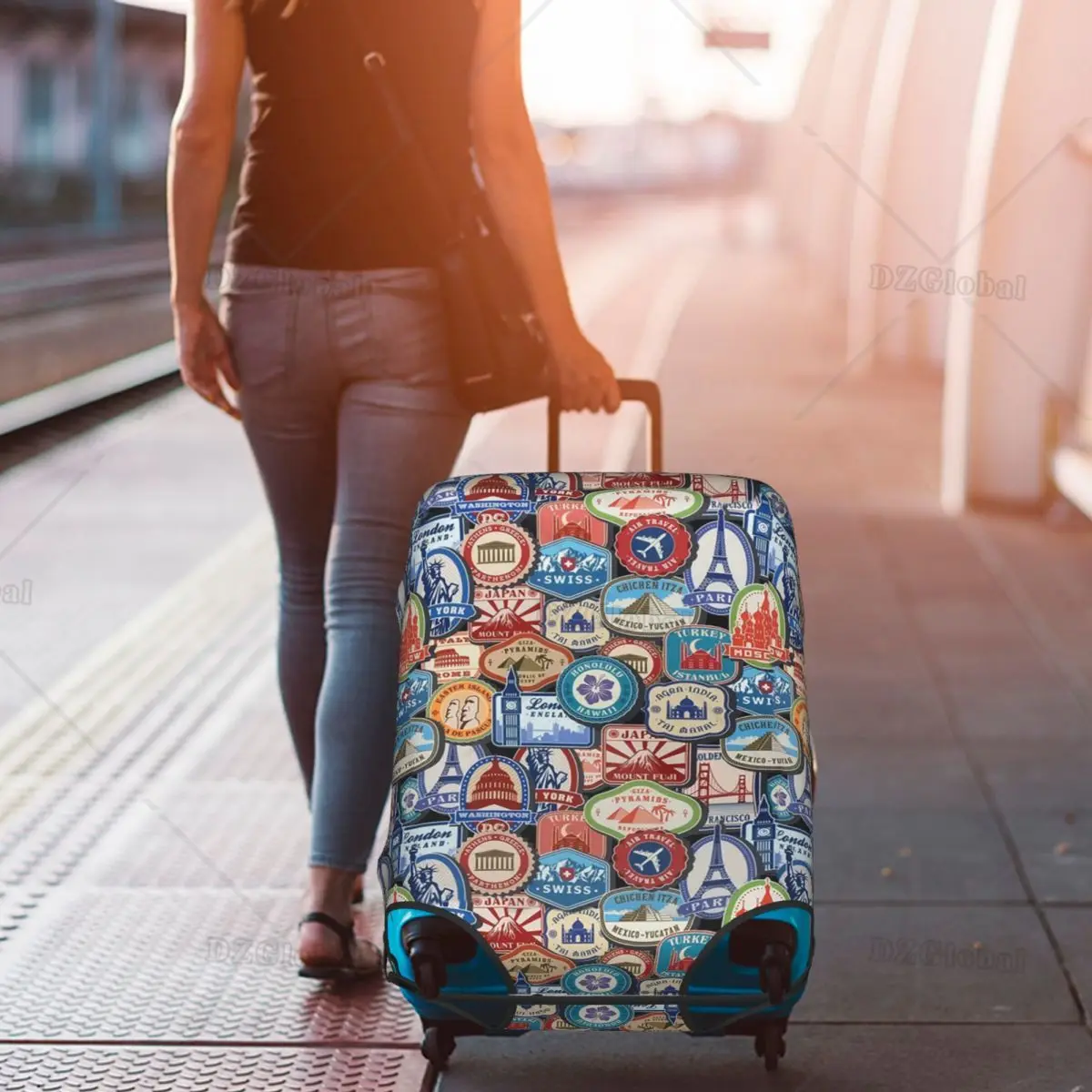 Landmark Sticker Travel Luggage Cover Suitcase Protector Fits 18-32 Inch Luggage