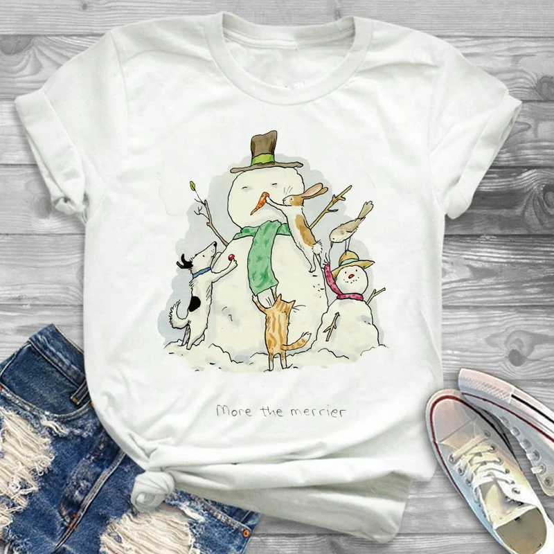

Fashion 90s Sweet And Cute Summer Print Round Neck Christmas T-Shirt Top T-Shirt Short Sleeve Fashion Women'S Graphic T-Shirt