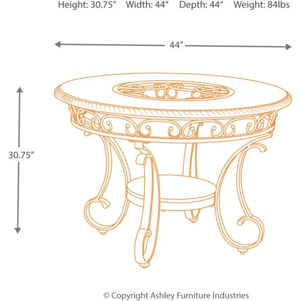 Signature Design by Ashley Glambrey Old World 45" Round Glass Top Dining Table, Brown 3