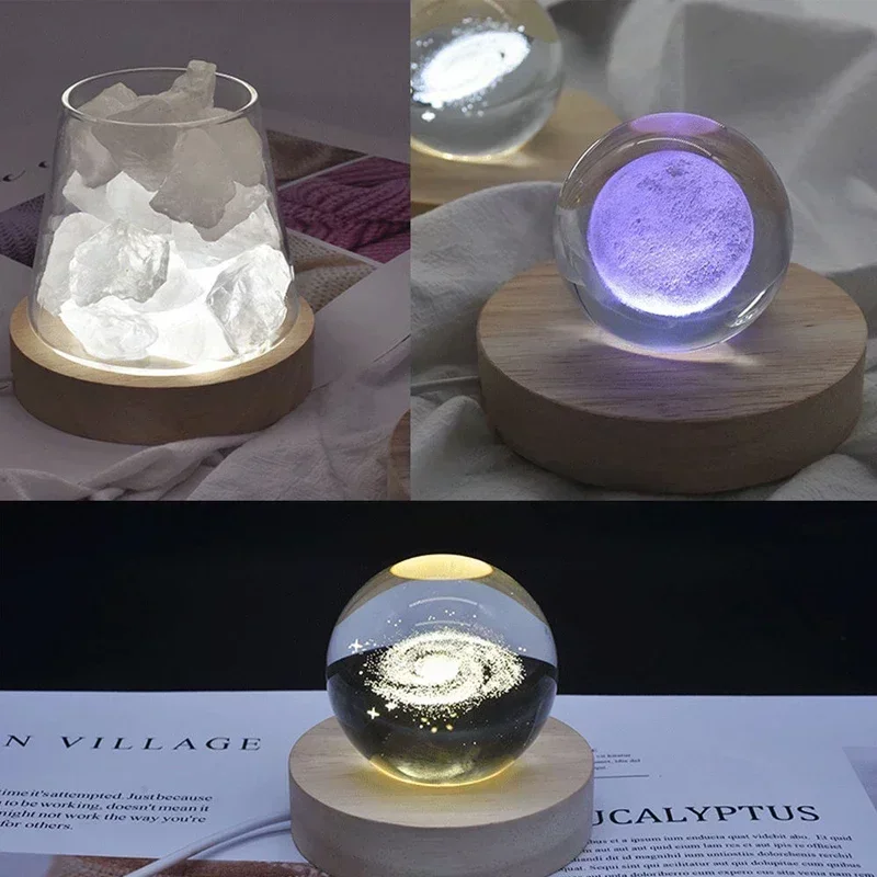 Round Wooden LED Night Light Base Image 5