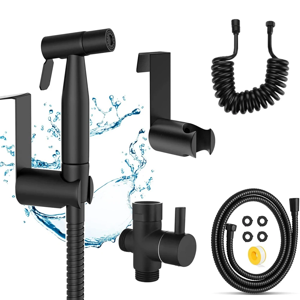 Black Portable Bidet Sprayer Stainless Steel Toilet Bidet Faucet Cold
