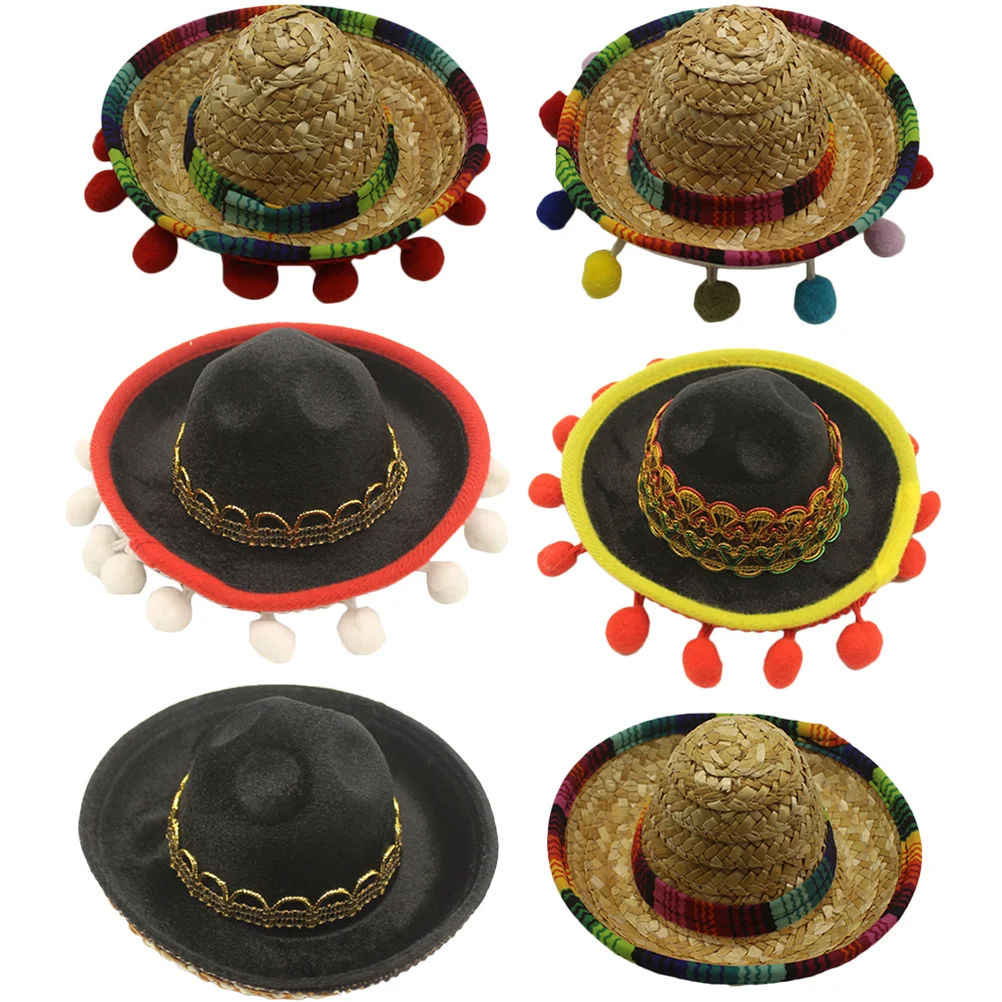 

6 Pcs Mexican Sombrero Hat Hairband Fiesta Headband Bands Pet Hats Polyester Party Decorations Child