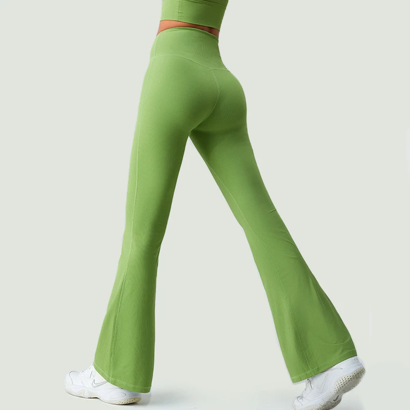 

INLUMINE High-Waist Threaded Hip-Raising Yoga Bell-Bottom Pants For Women Sports And Fitness Leggings Slimming Wide-Leg Pants