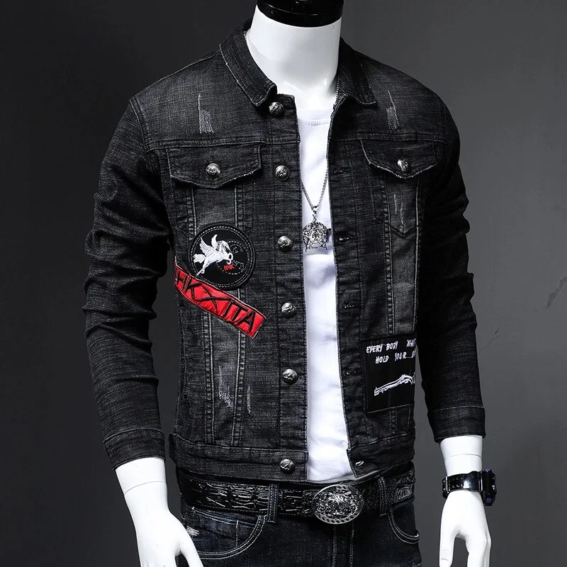 High-End Embroidered Jeans Jaet Men's Trendy Korean Sle Slim Fit Versatile Casual Jaet Trendy Top Youth ular Long Sl...