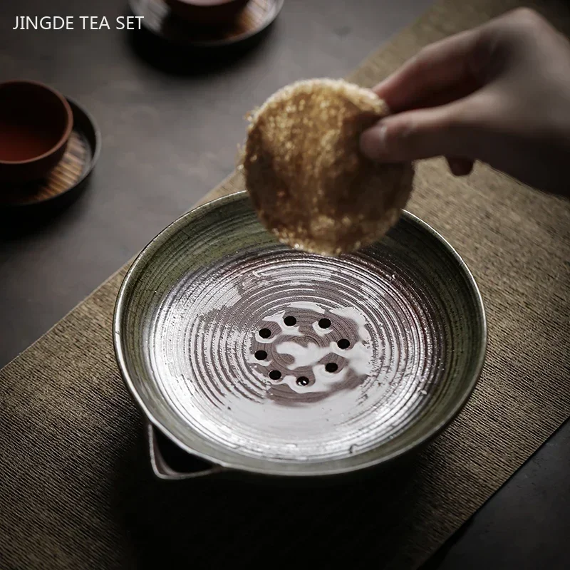 Japanese Crude Pottery Teapot Base Small Dry Tea Tray Household Tea Set Storage Trays Water Storage Tea Tray Teaware Supplies