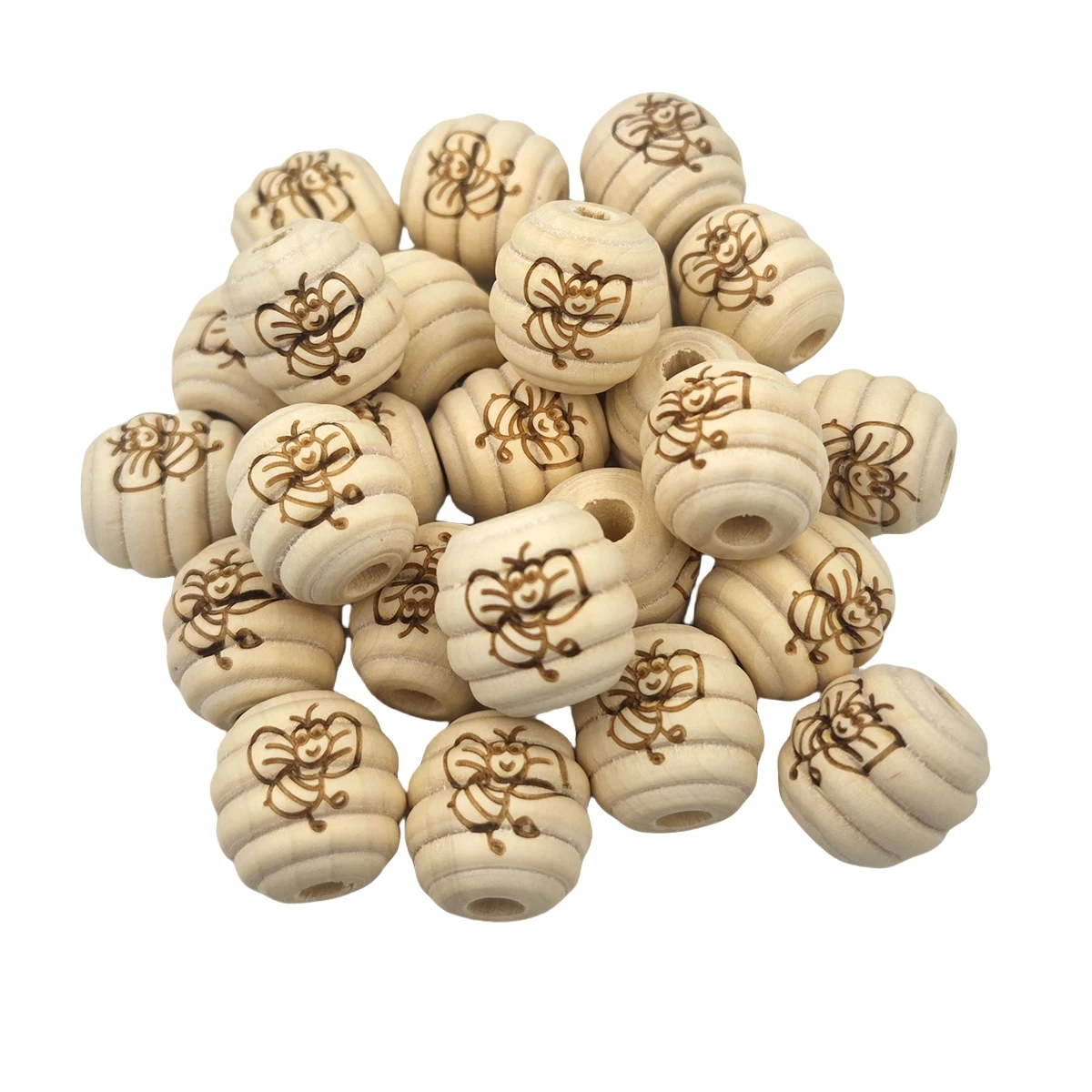 20mm 미완성 된 나무 스레드 Teether 비즈 꿀벌 패턴 나무 스페이서 느슨한 벌집 라운드 벌집 비즈 DIY 쥬얼리 공예