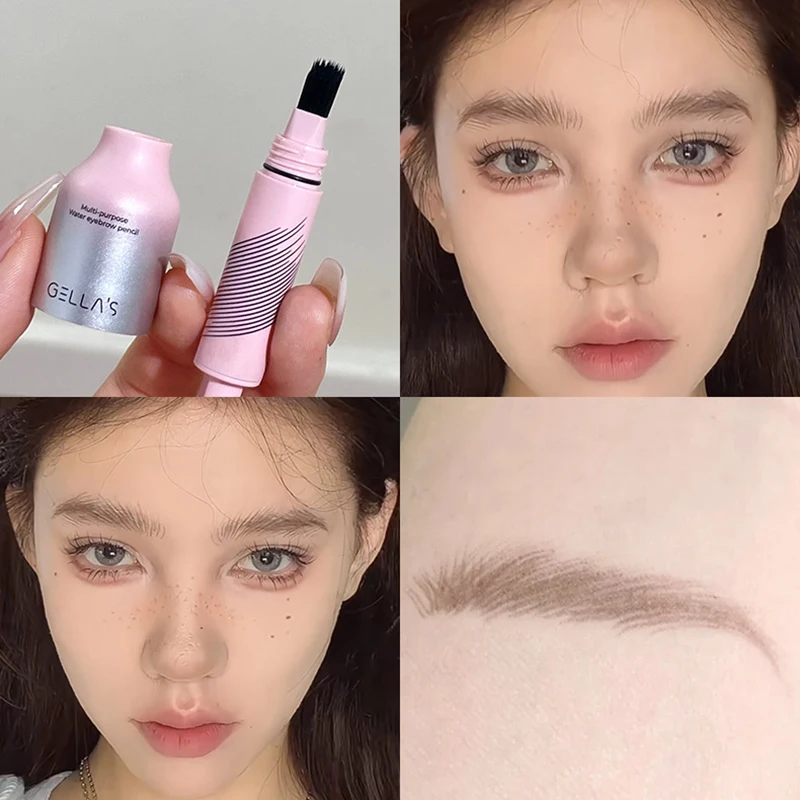 Tint Eyebrows Cream Water Eyebrow Pencil Hairline 2IN1Waterproof Natural Black Brown Ink Press Wild Eyebrow Enhancers Pen Makeup 2
