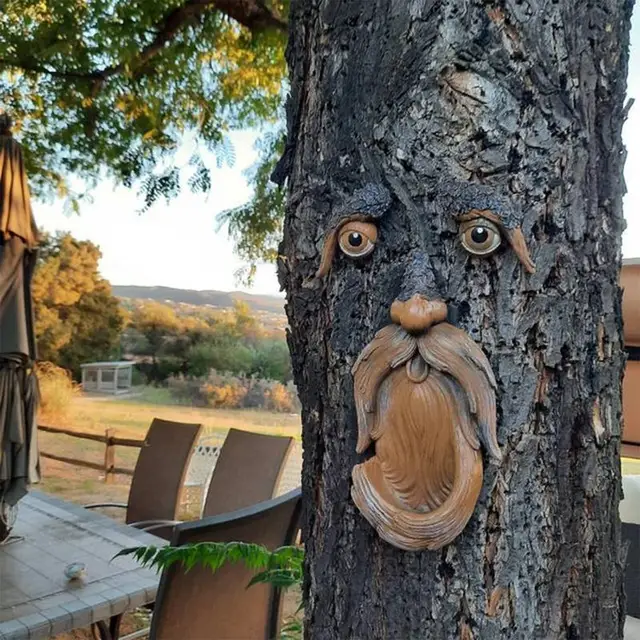 1Dcs Gyanta Arcfa Kéreg Arcfajta Dekoráció Húsvéti Fa Arcok Madáretető Kültéri Kerti Jardineria De - Image 3
