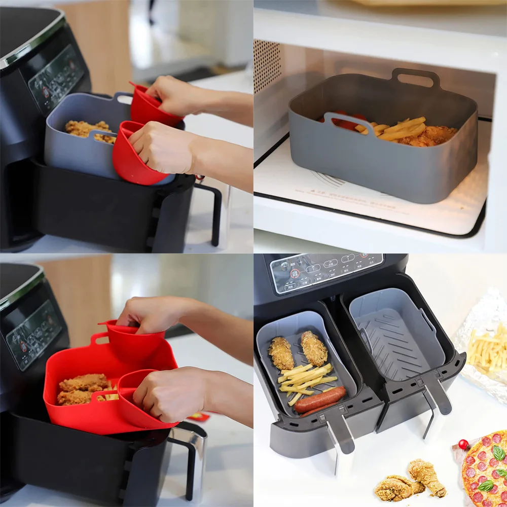 Air Fryer Silicone Pot 19.5cm*12.7cm*7cm Double frying basket fryer Silicone carrying basket Silicone bakeware 3
