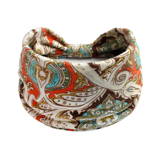 Summer Bohemian Bandanas Elastic Hair Bands Yoga Exercise Cotton Headband Women Headwear Print Vintage Cross Unisex Scrunchies 41