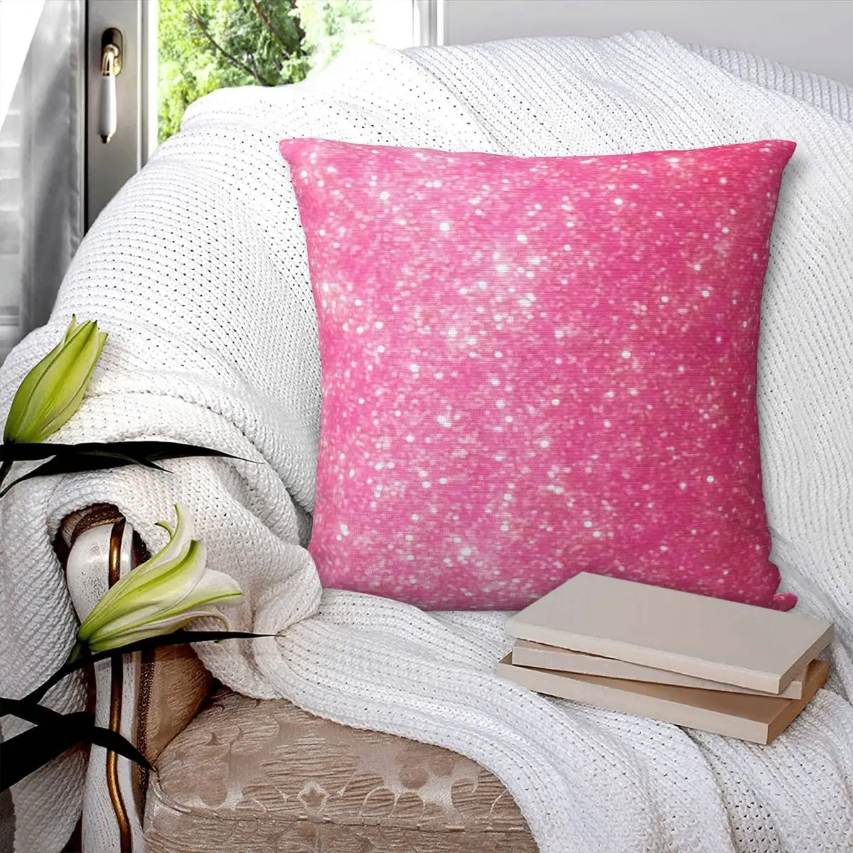 

Розовая блестящая квадратная наволочка, наволочка из полиэстера, декоративная комфортная Наволочка на молнии для дома, гостиной