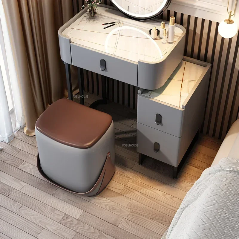 Modern Light Luxury Makeup Vanity Chairs Bedroom Backrest Chair Wood Ottoman Storage Living Room Stool Space Saving Furniture Z