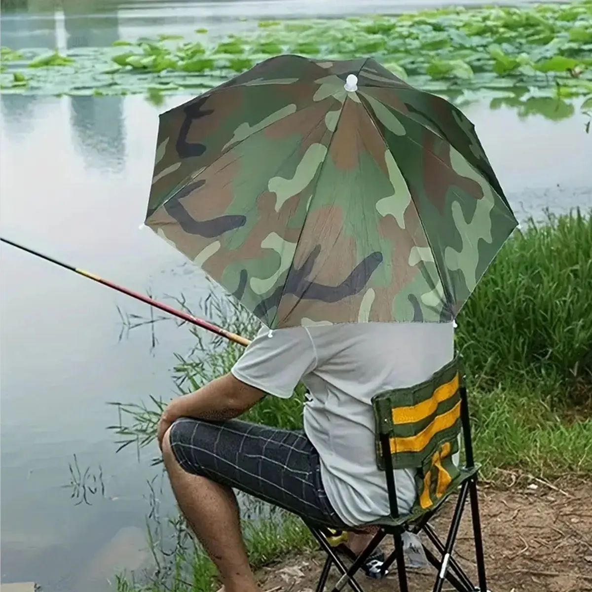 Chapeau parapluie monté sur tête nylon - Ouverture manuelle portable pour pêche ombrage