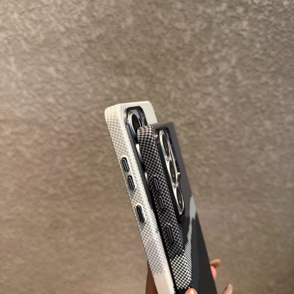 Carbon Fiber Texture Phone Case with Wireless Charging and Alloy Lens Protection