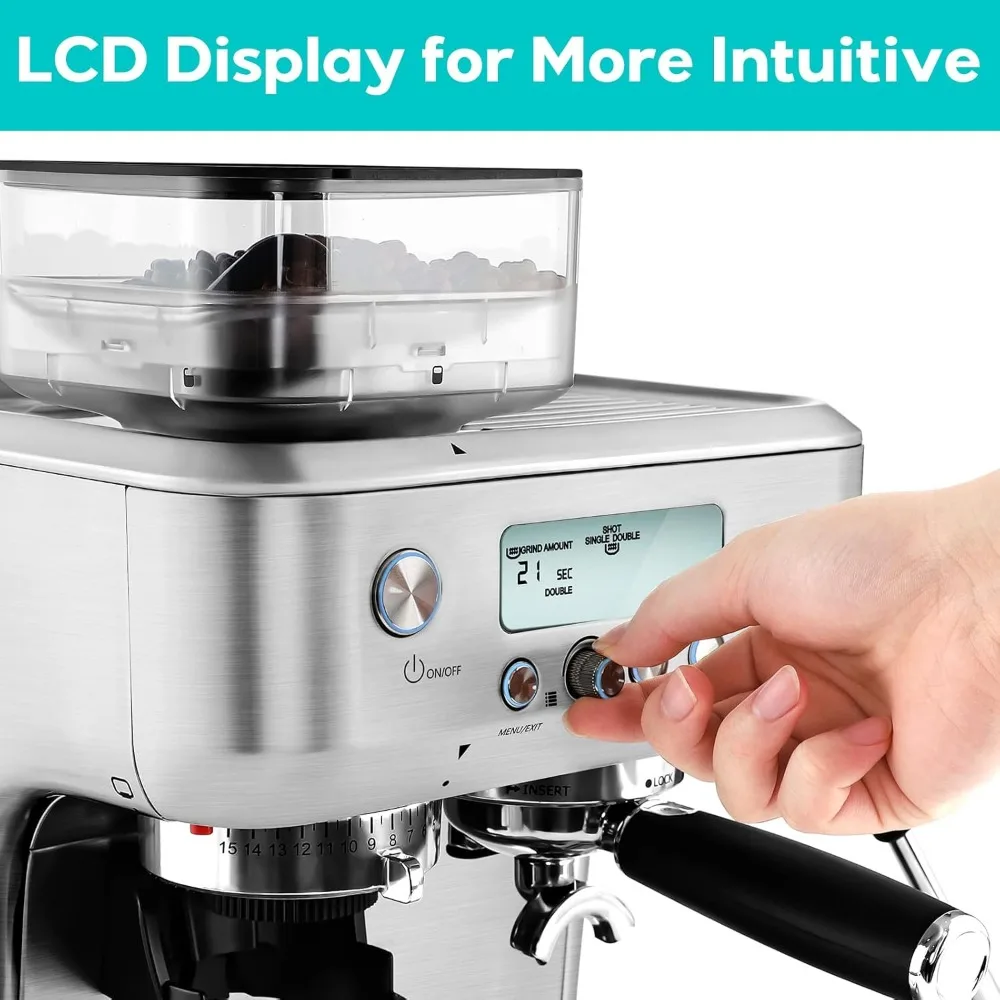 CASABREWS Espresso Machine W/ Grinder, Barista Espresso Maker W/ Milk Frother Steam Wand, Professional Cappuccino Latte Machine