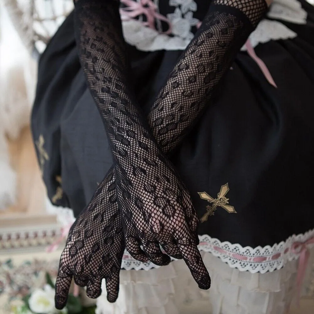 

Солнцезащитные перчатки в стиле "Лолита", элегантная готическая одежда, женское платье, кружевные перчатки с рукавами