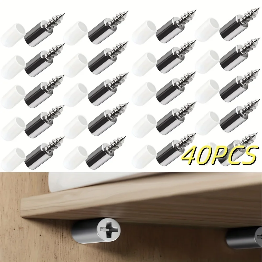 20/40Pcs Self-tapping Screws Cabinet Laminate Support Laminate Holder Screw Self Tapping Integrated Screw Cabinet Shelf Holder