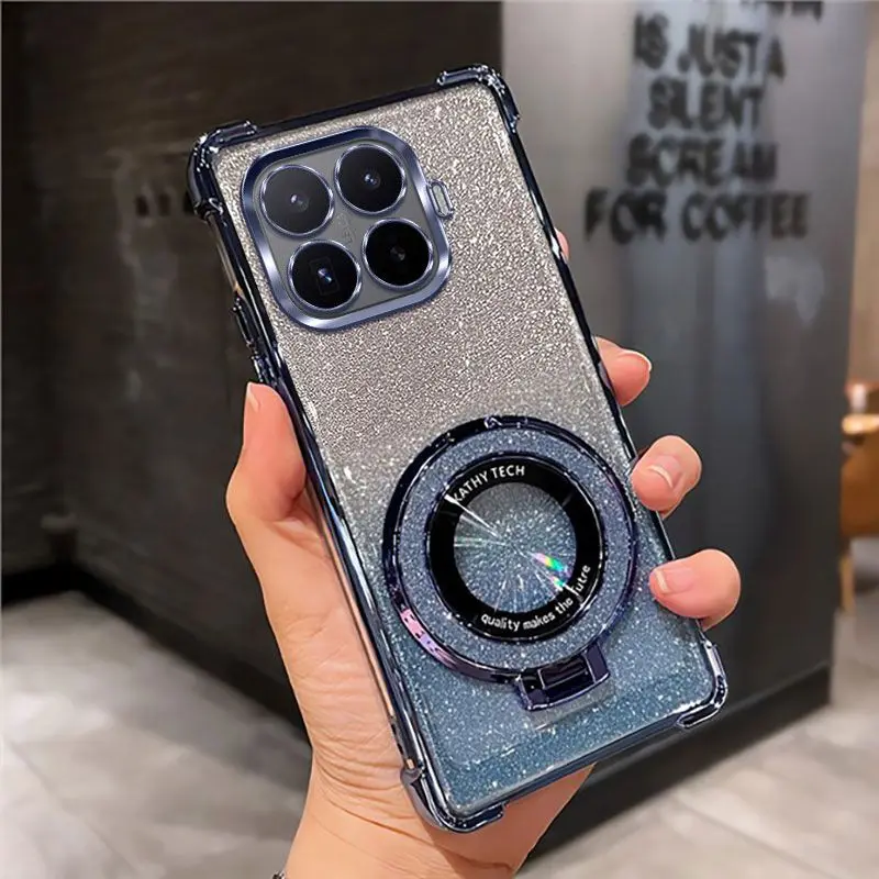 3D Gradient Glitter Phone Case with Holder Stand and Back Cover