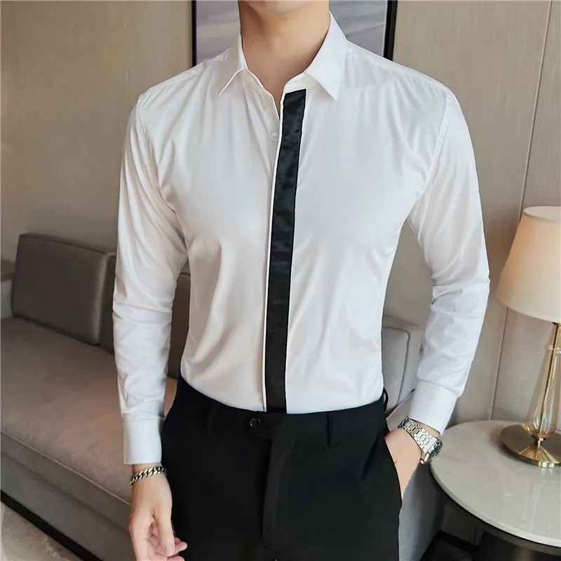 Camisas De Hombre Fashion Letter Print Long Sleeve Dress Shirts For Men  Clothing Business Formal Wear Slim Fit Casual Tuxedo 4XL - AliExpress