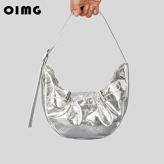 OIMG PVC Silver Hobo Bag y2k Party Novelty Shoulder Holographic