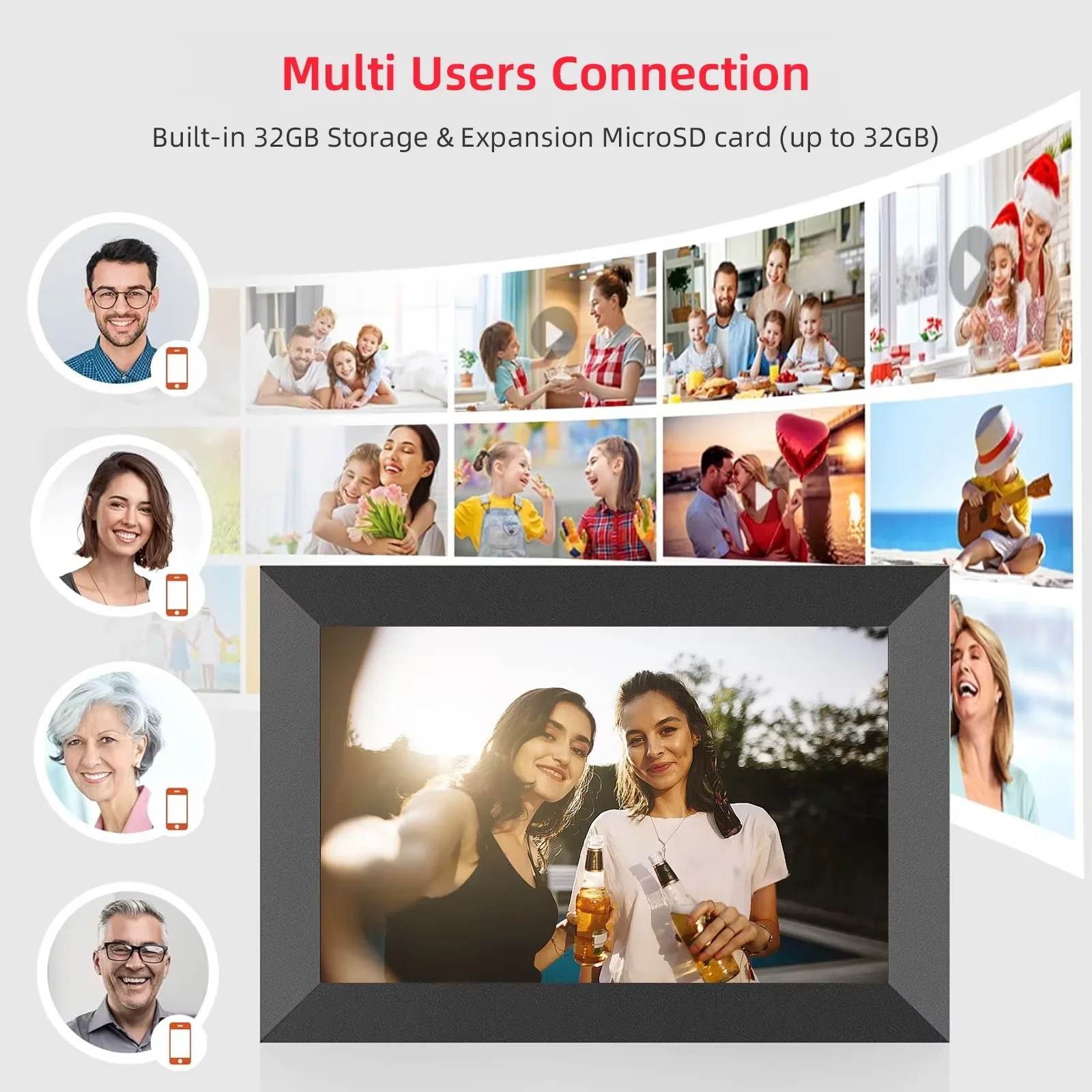 10.1” WiFi Digital Photo Frame, IPS Touch Screen, 32GB Storage, Gravity Sensor Support, Photo/Video Sharing via Secure Free Apps view 3