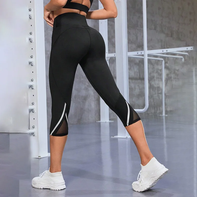 Yoga Pants Mesh High Waist Yoga Pants Capri Leggings for Women Tummy Control Workout