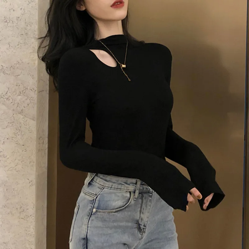 

Women's Sweater Threaded Semi-High Neck Base Shirt in Autumn and Winter, Women Wear Slim-fitting Tops with Collarbone T-shirts.